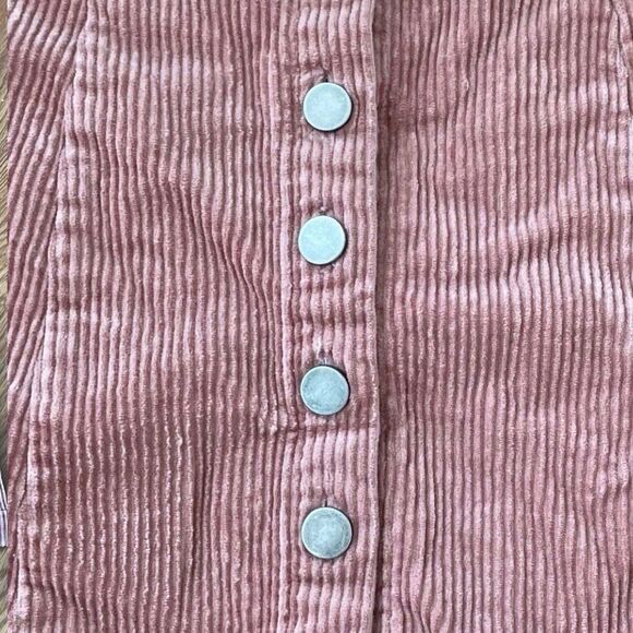 Forever 21 Corduroy Button Front Mini Skirt Pink Peach Knit A-Line S - Picture 4 of 6